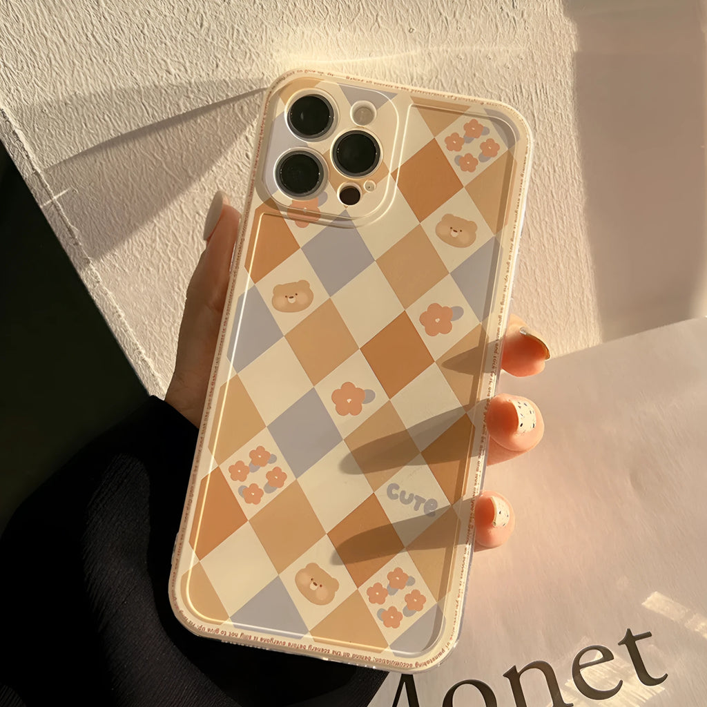 Soft TPU phone case with geometric rhombus grid checkerboard pattern for Apple iPhone protection