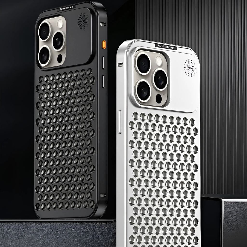 Aluminium alloy spring fastener king aromatherapy phone case for iPhone, frosted finish, magnetic anti-fall, black colour