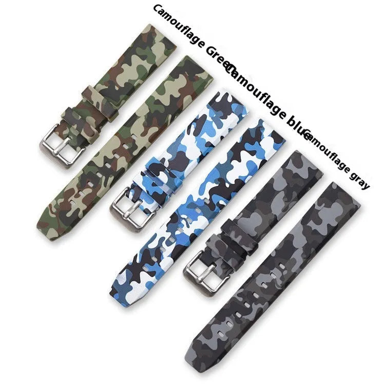 Green camouflage silicone watch strap with flat head lugs in 20mm width