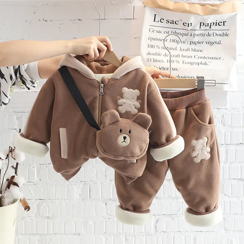Padded hooded cotton baby winter coat set in beige with trousers, quilted zip-up Korean style