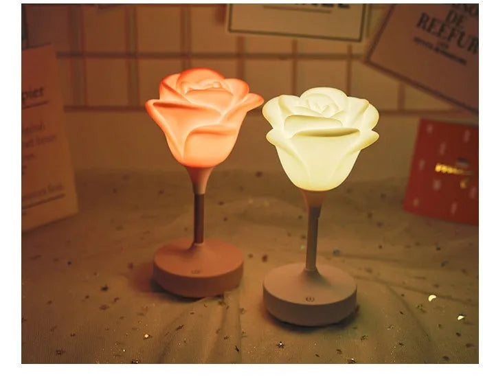 Touch rose USB night light in pink silicone with three dimming modes