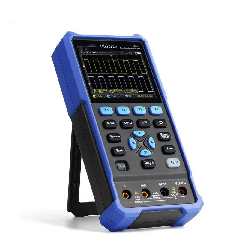 Owon HDS272 handheld digital oscilloscope with probe and accessories for automotive repair diagnostics