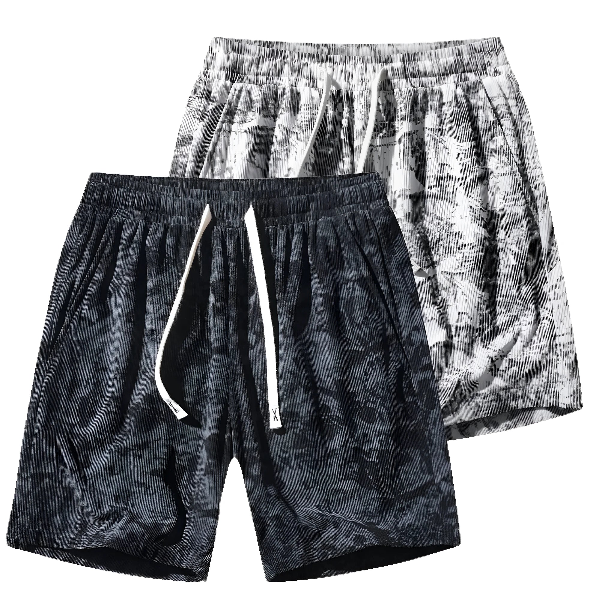 Men's corduroy camouflage athletic shorts with micro-elastic high-waist design