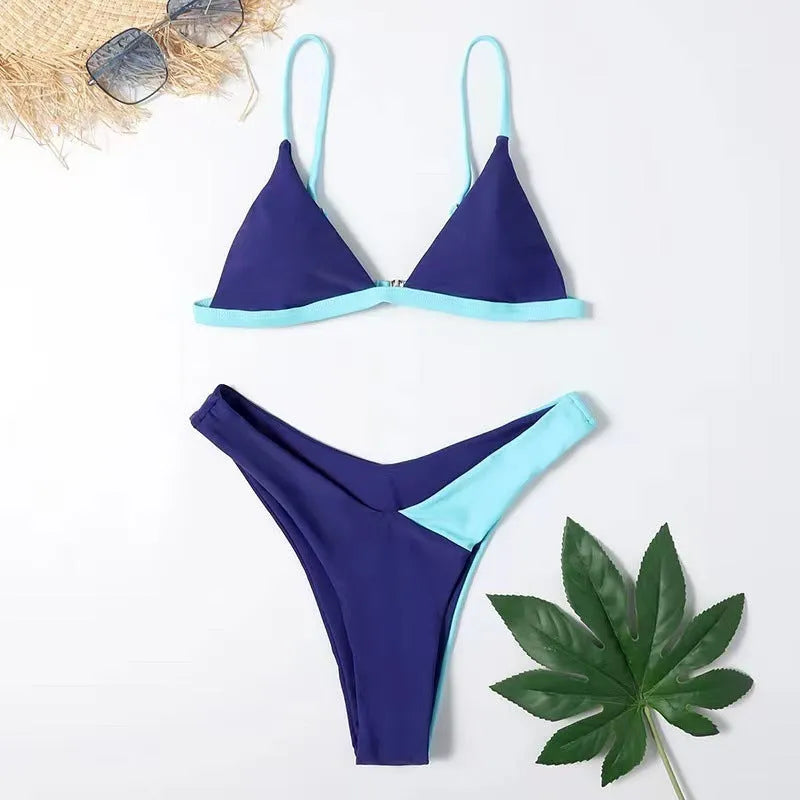 Women's nylon swimsuit set with European style brief design in patterned colours