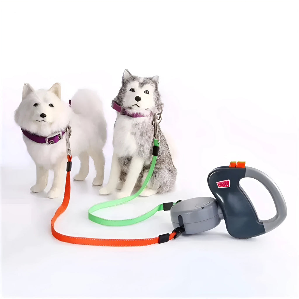Black ABS double-headed retractable pet traction belt for walking two dogs