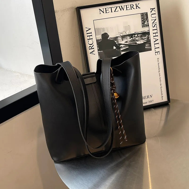 Horizontal square commuter shoulder bag in PU with splicing design and inner patch pocket