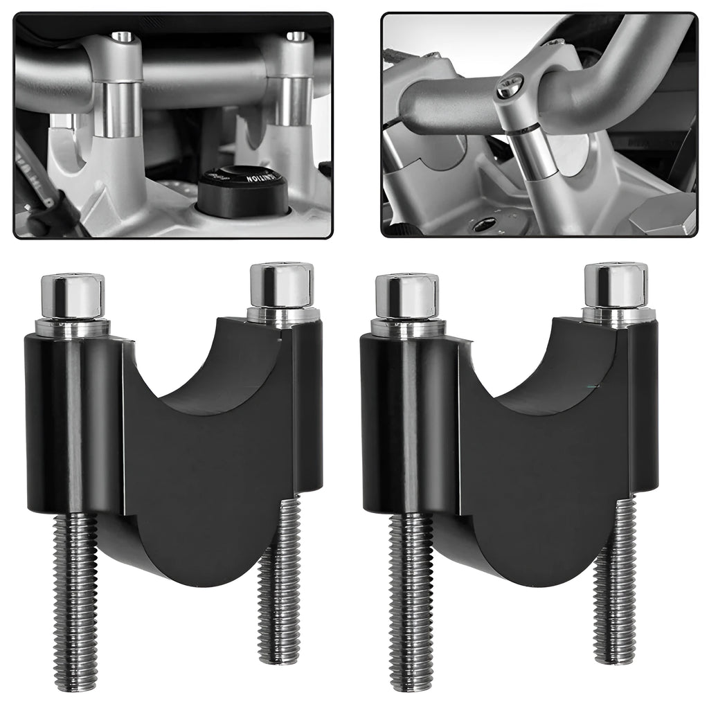 Motorcycle CNC aluminium alloy lifting code in 22mm black finish on a garage workbench