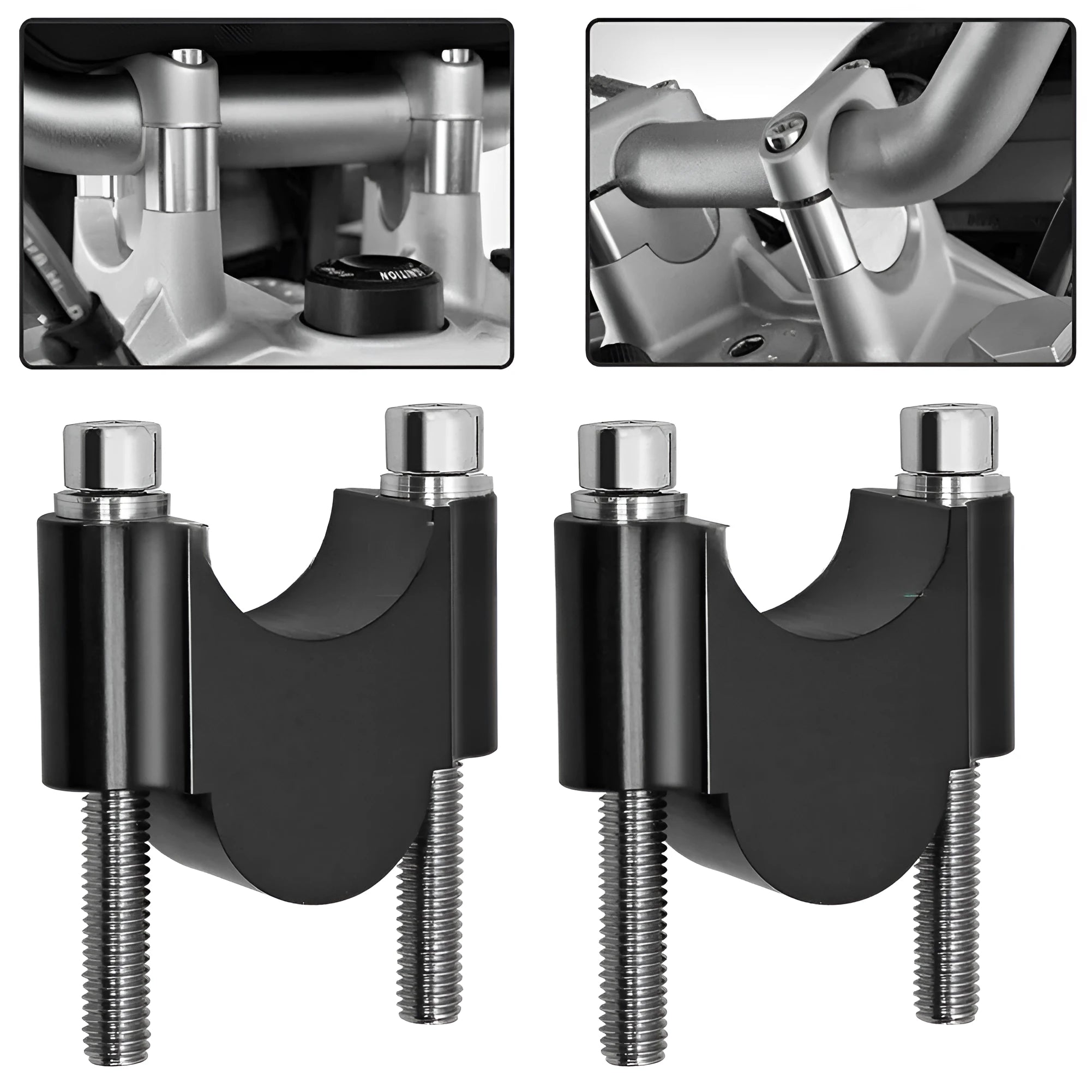 Motorcycle CNC aluminium alloy lifting code in 22mm black finish on a garage workbench