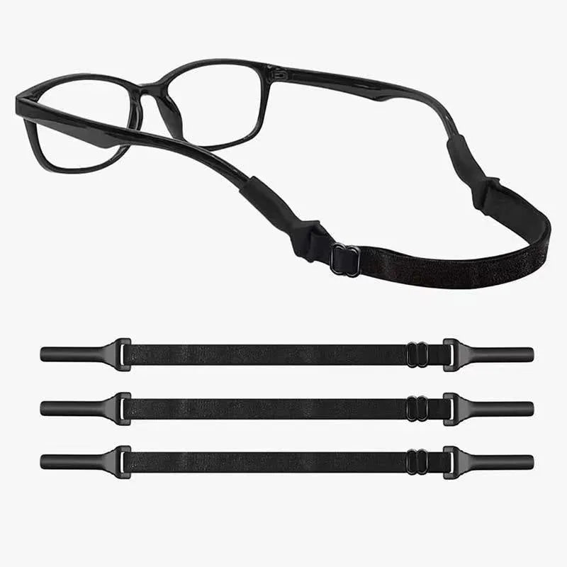 Black adjustable glasses cord with silicone earpiece ends for anti-slip spectacle retention