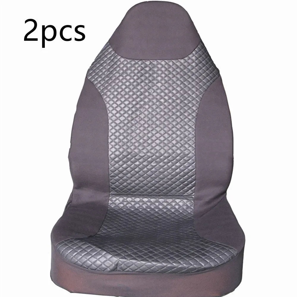 Black quilted universal car seat cover made of PU and polyester fabric with plastic fitting hooks