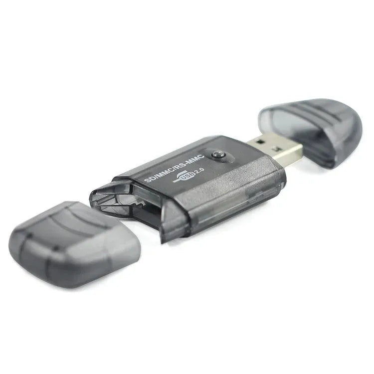 Transparent plastic USB card reader with LED illumination options for SD microSD MS memory cards