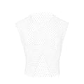 Men's big rhinestone split V-neck fishnet sleeveless top in nylon black and white