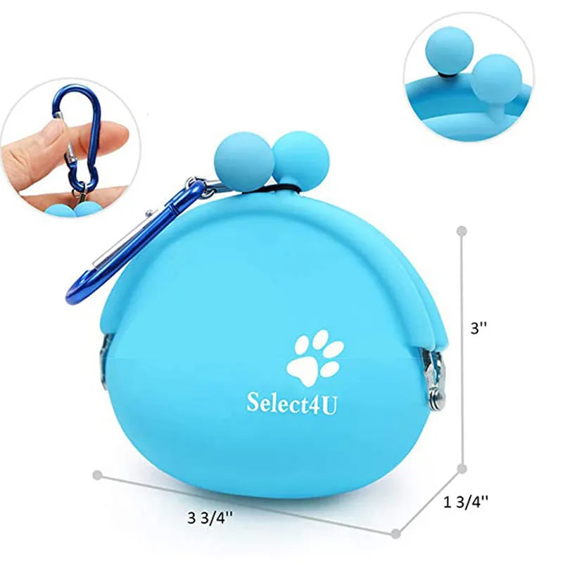 Silicone dog training treat bag with waist clip in blue green orange pink yellow colours