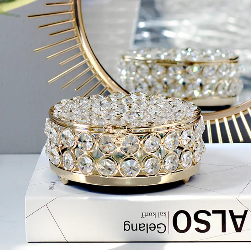 European style iron jewellery box with crystal glass lid in French gold colour