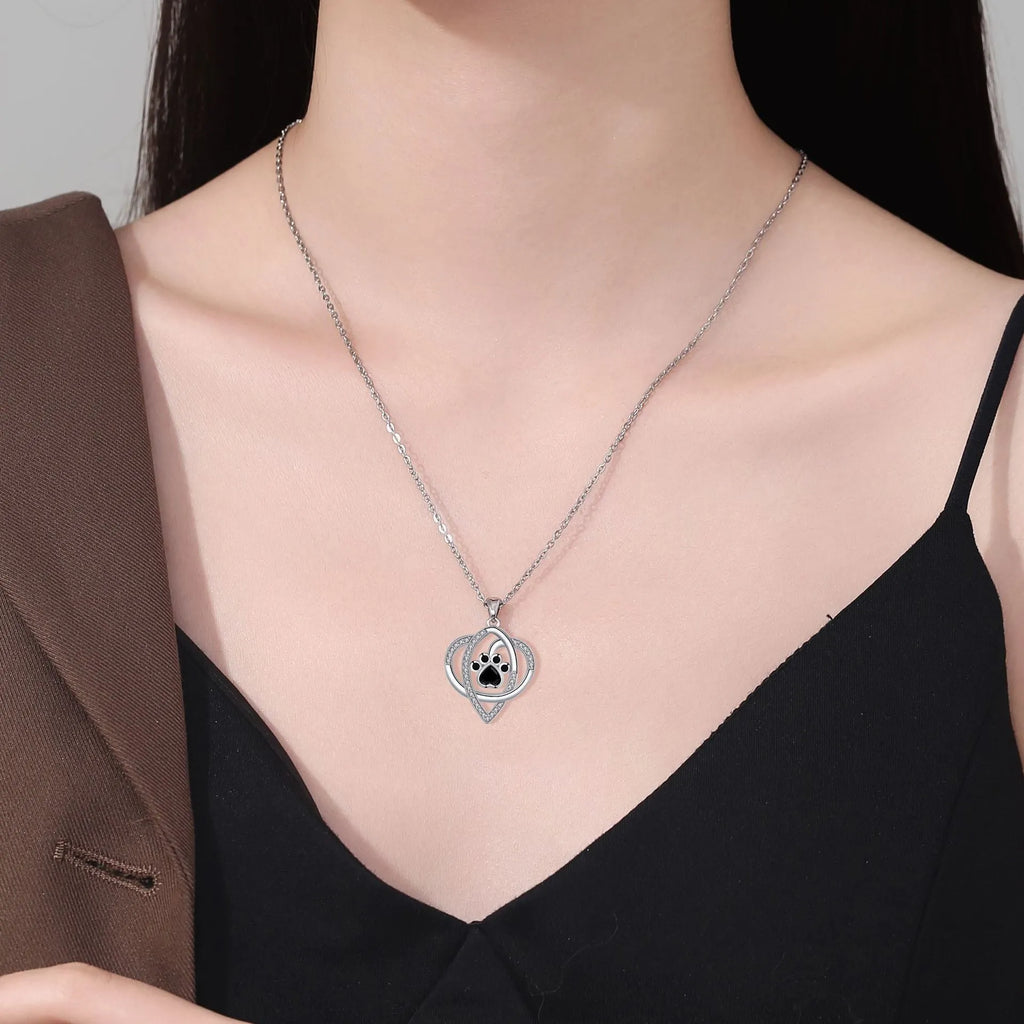 Copper dogs and cats footprints pendant necklace with electroplated finish on cross chain