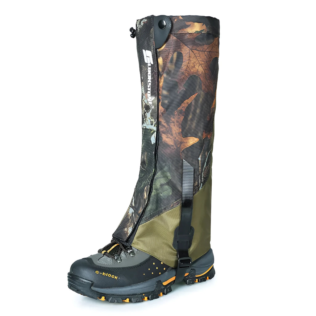Camouflage green snow cover made from 500D Oxford cloth with TPU straps, 40cm height, for hiking and mountaineering