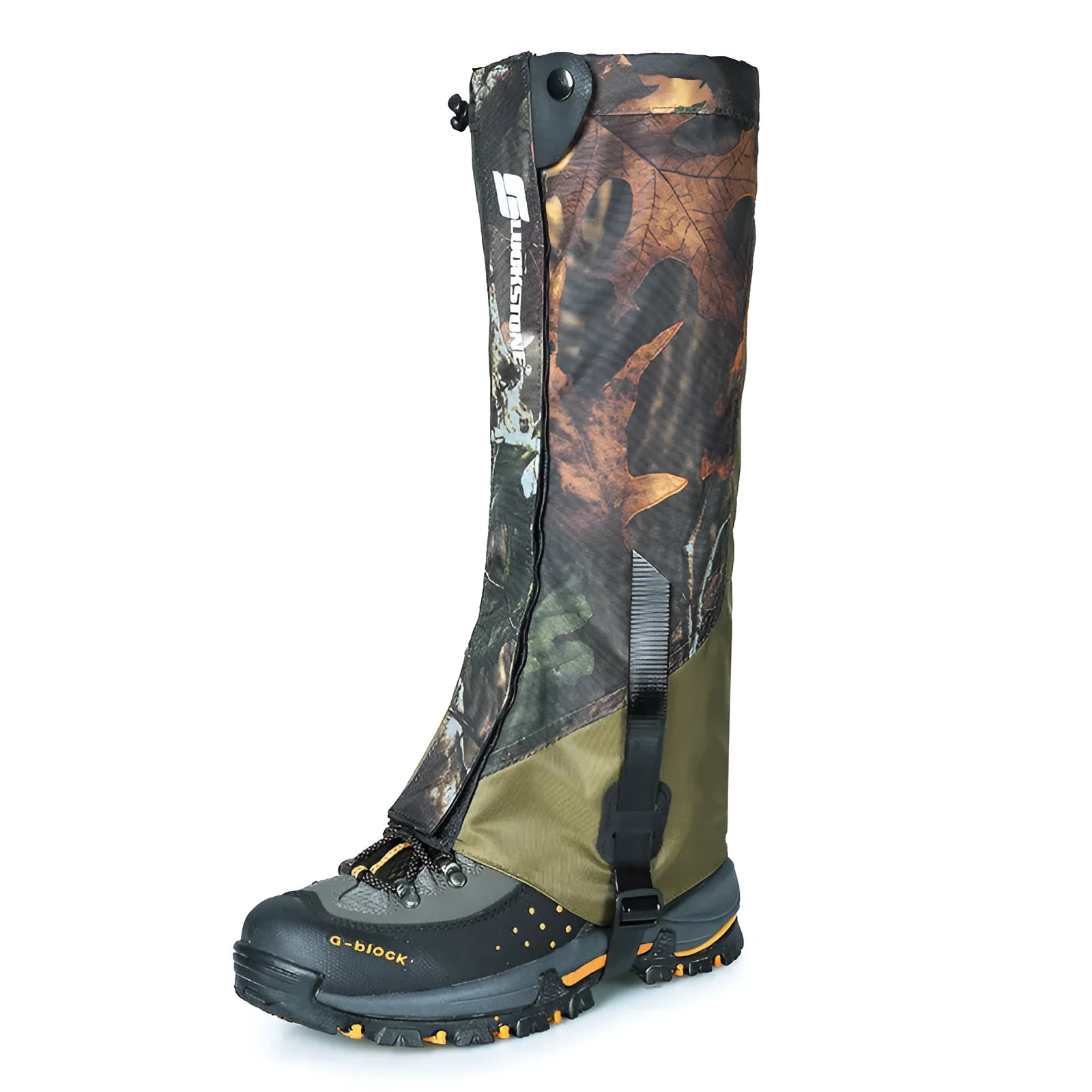 Camouflage green snow cover made from 500D Oxford cloth with TPU straps, 40cm height, for hiking and mountaineering