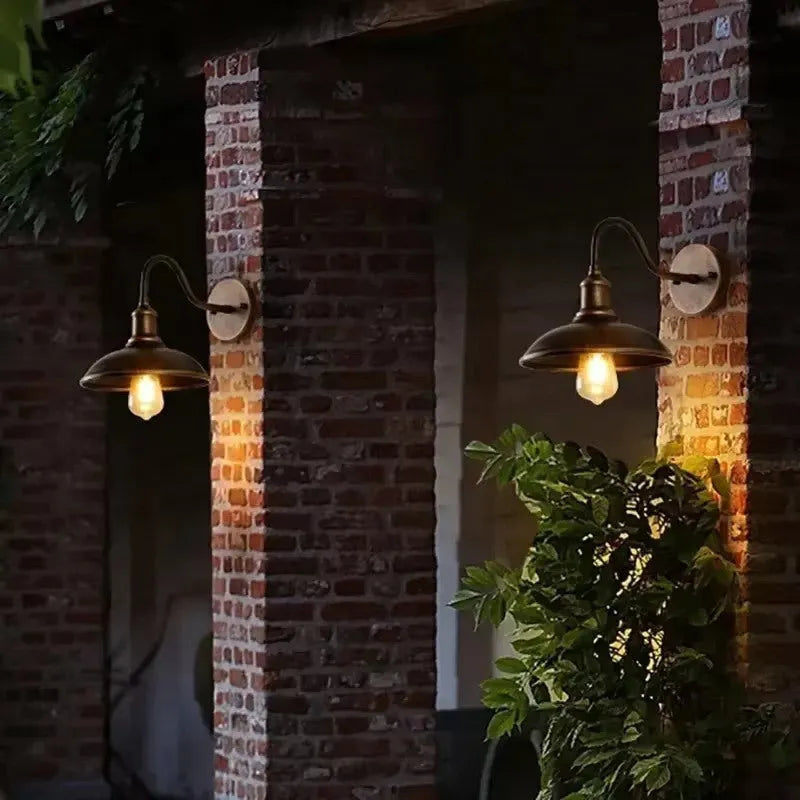 Retro style villa courtyard wall lamp in silver or copper finish with modern design