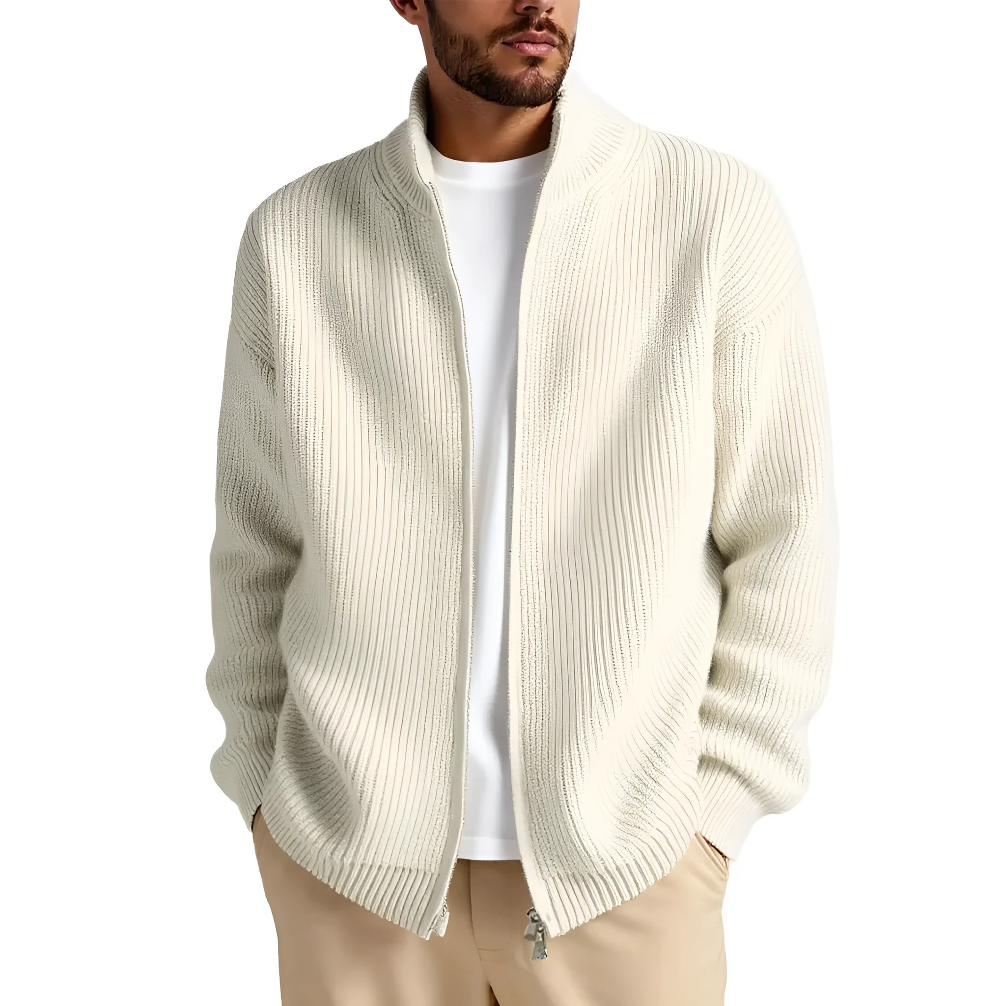 Men's loose fit cardigan sweater in acrylic blend fabric available in five colours