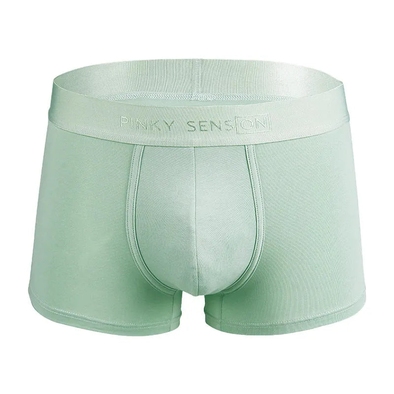 Men's solid colour cotton boxer underwear shown in available colours with elastic waistband