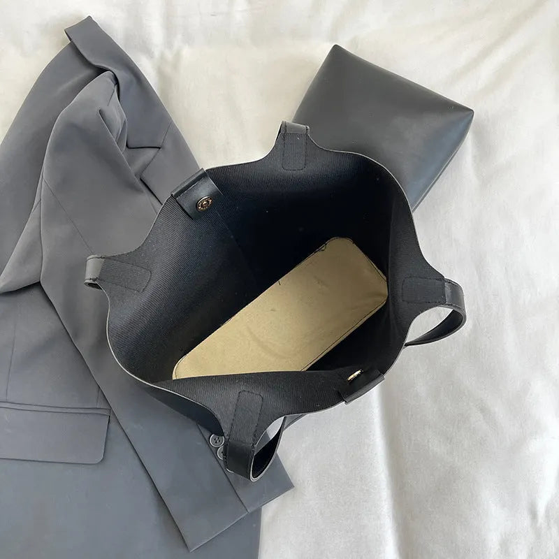 Horizontal square commuter shoulder bag in PU with splicing design and inner patch pocket