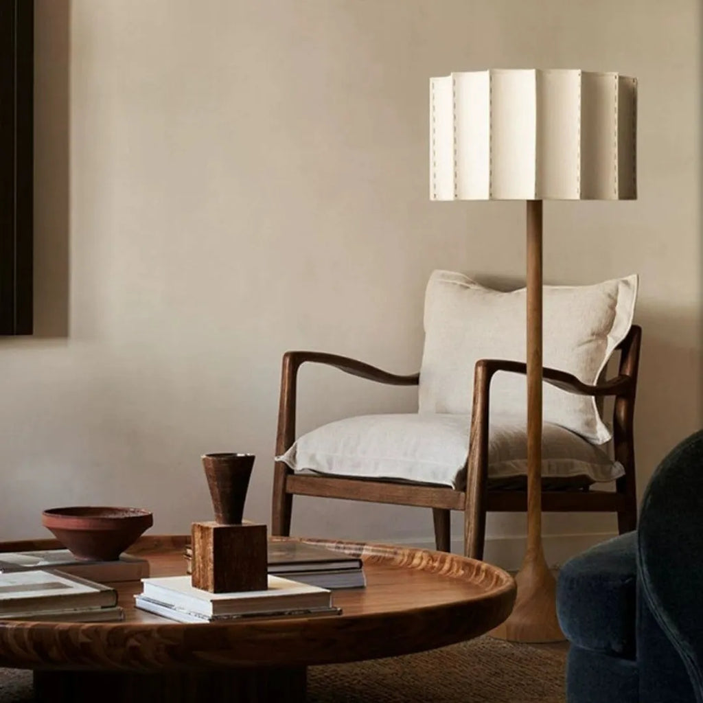 Japanese-style solid wood table lamp on living room table, 32 x 50cm, three-colour light source
