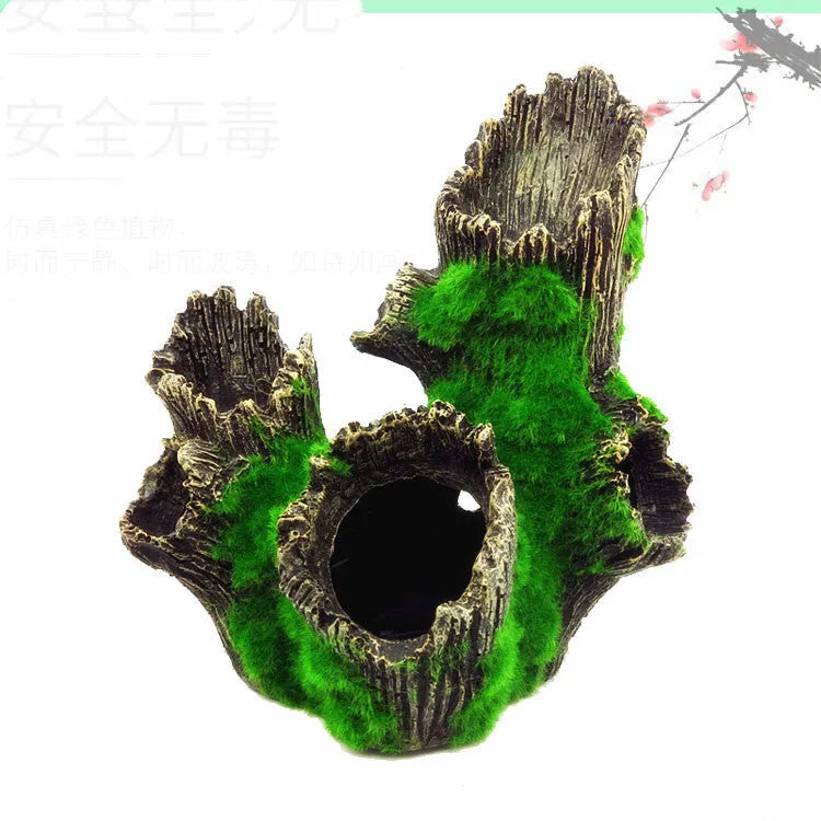 Qinjiayuan medium synthetic resin shrimp cave house with tree branch detailing for aquarium landscaping