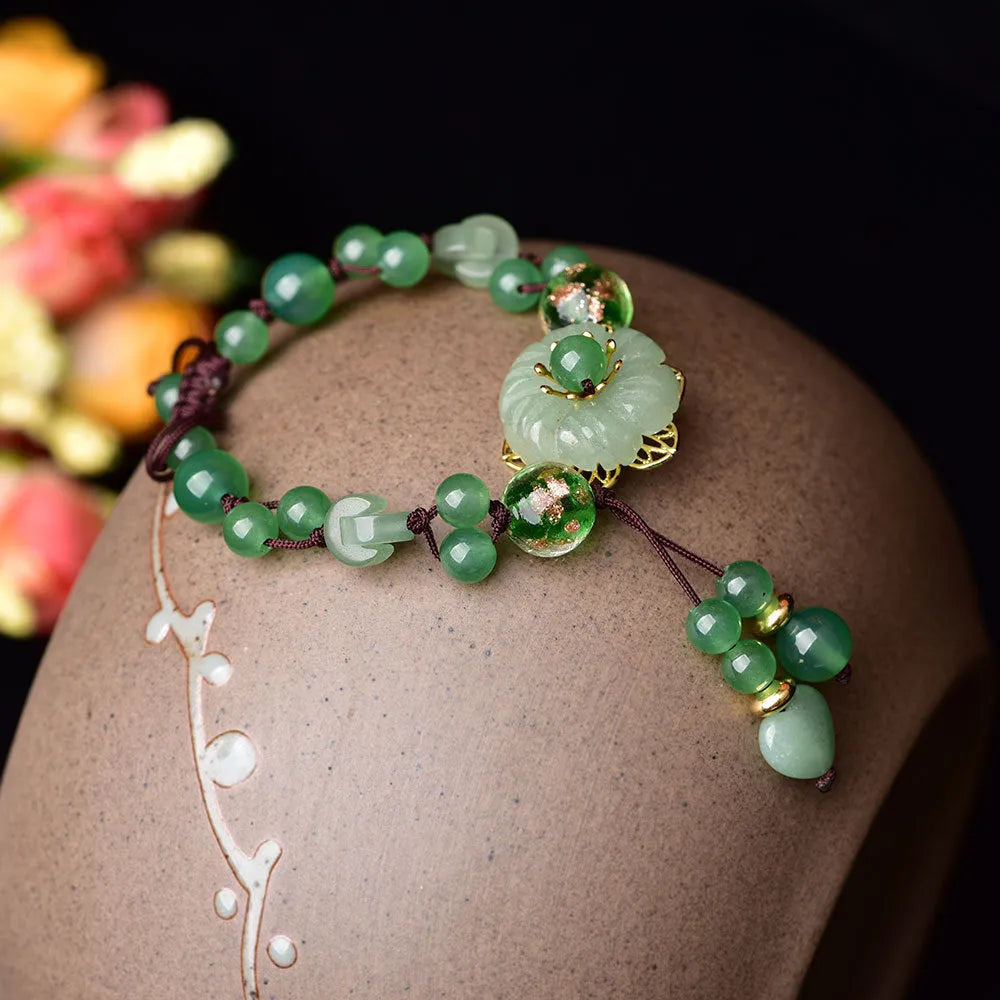 Hand-woven bracelet Chinese style auspicious patterns flower shape mixed material women's accessory