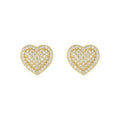 A pair of gold-toned heart-shaped stud earrings with a moissanite stone, made from S925 silver.