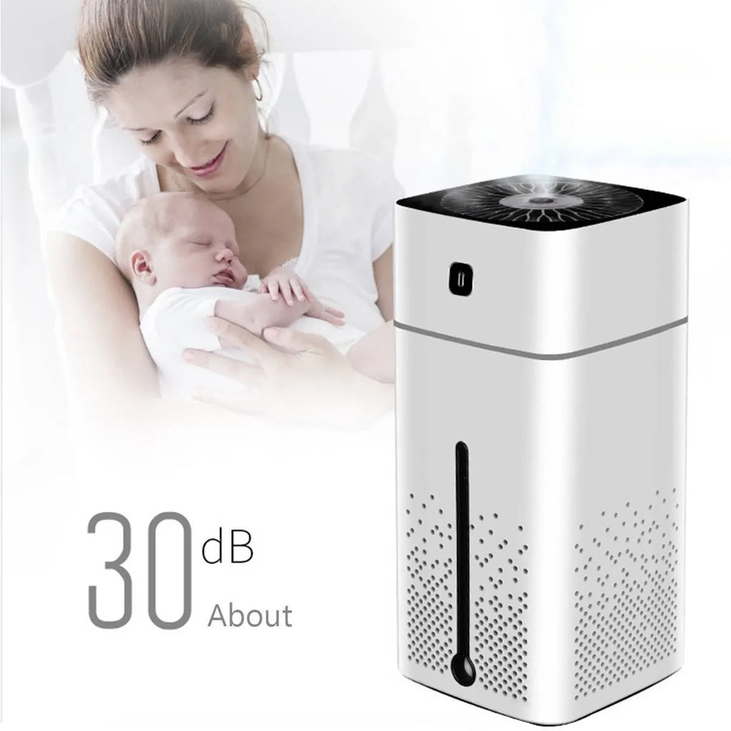 Black or white USB desktop humidifier with 1000ml tank for home office use.