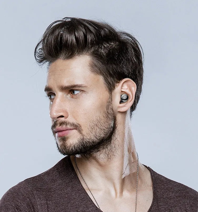 V11 Bluetooth true wireless earbuds in charging case with digital display, black and white options