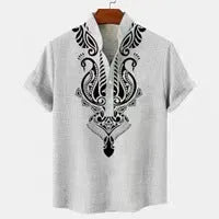 Men's loose fit striped casual button-down shirt in a handsome colour option on a hanger.
