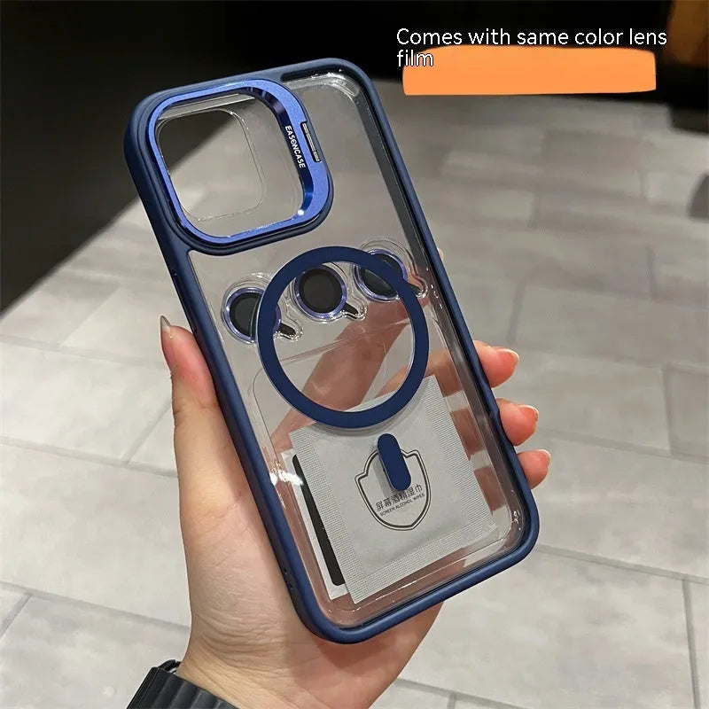 15 Lens Invisible Bracket Phone Case Magnetic Suction PC Drop Protection in Gold for iPhone 15 ProMax