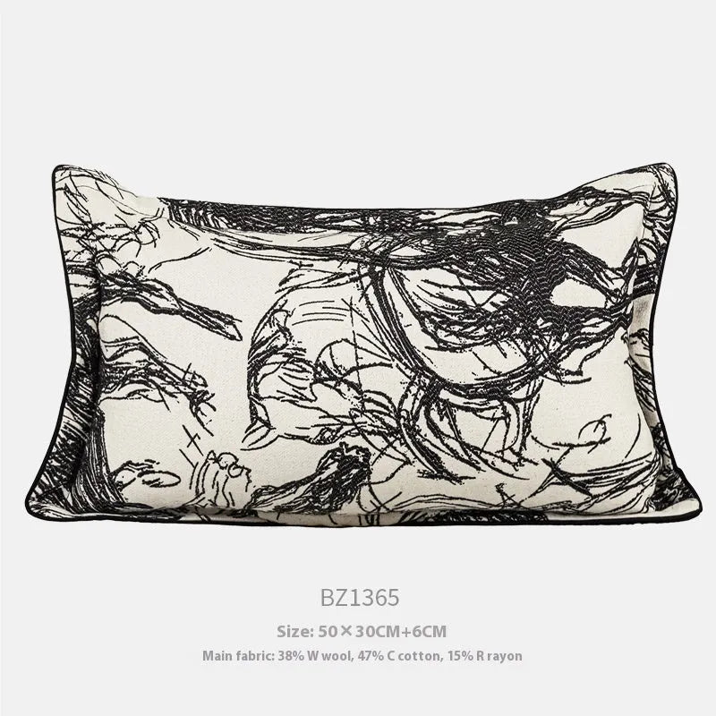 Abstract geometric golden horse design on a jacquard woven polyester cushion cover.