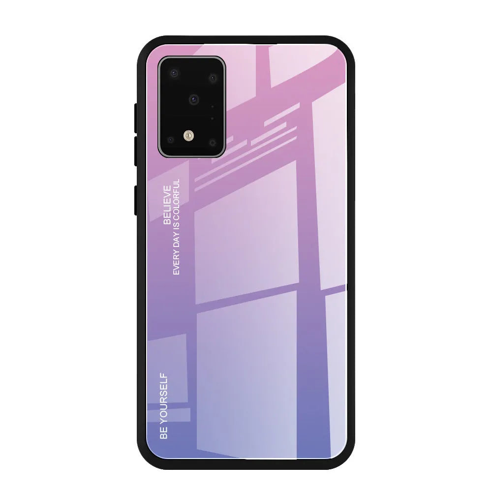Gradient glass phone case for Samsung with TPU bumper and tempered glass back cover in simple style