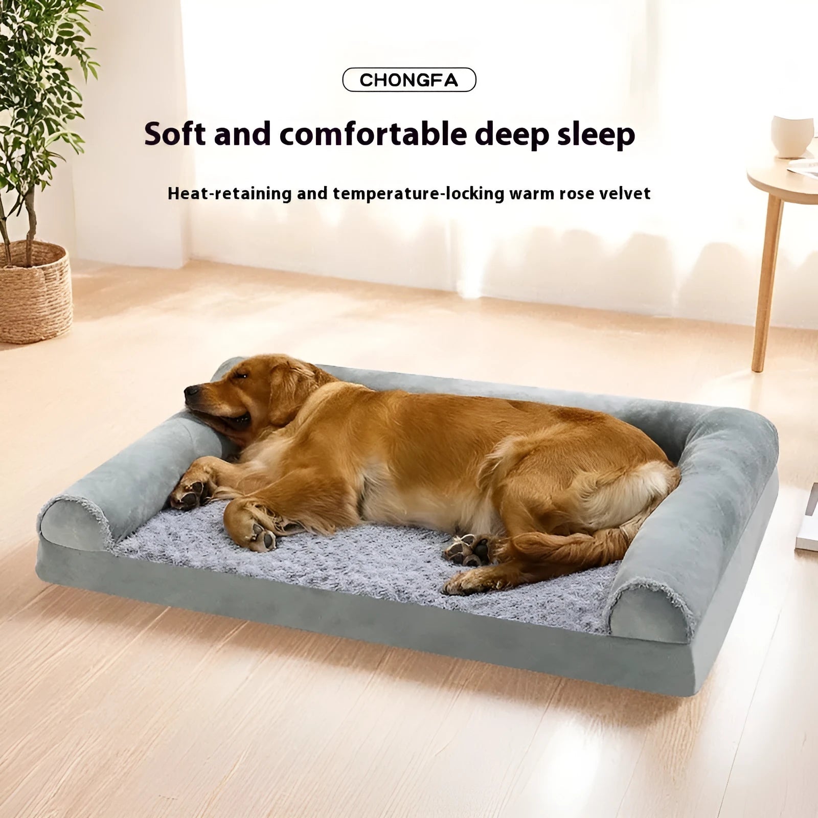 Light grey cloth dog kennel for medium large dogs, shown in a home setting.