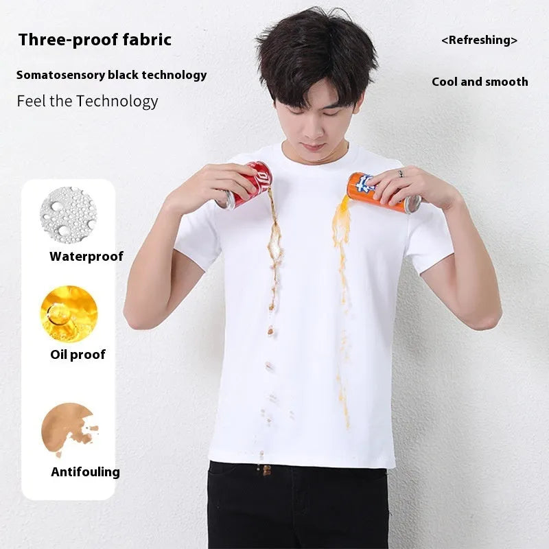 Men's plain long-staple cotton short sleeve T-shirt in white with regular fit
