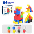 Magnetic cube building blocks set in solid colours, plastic material, 19 by 2.8 by 10 cm colour box packaging