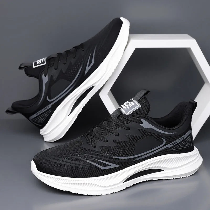 Men's low-top casual shoes in grey-green with a woven mesh upper and a rubber platform sole.