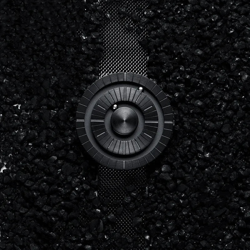 Bead men's creative sports watch with round dial and black stainless steel strap