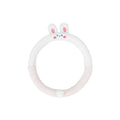 Plush rabbit fur steering wheel cover with embroidered cartoon design, shown fitted on a 38cm wheel.