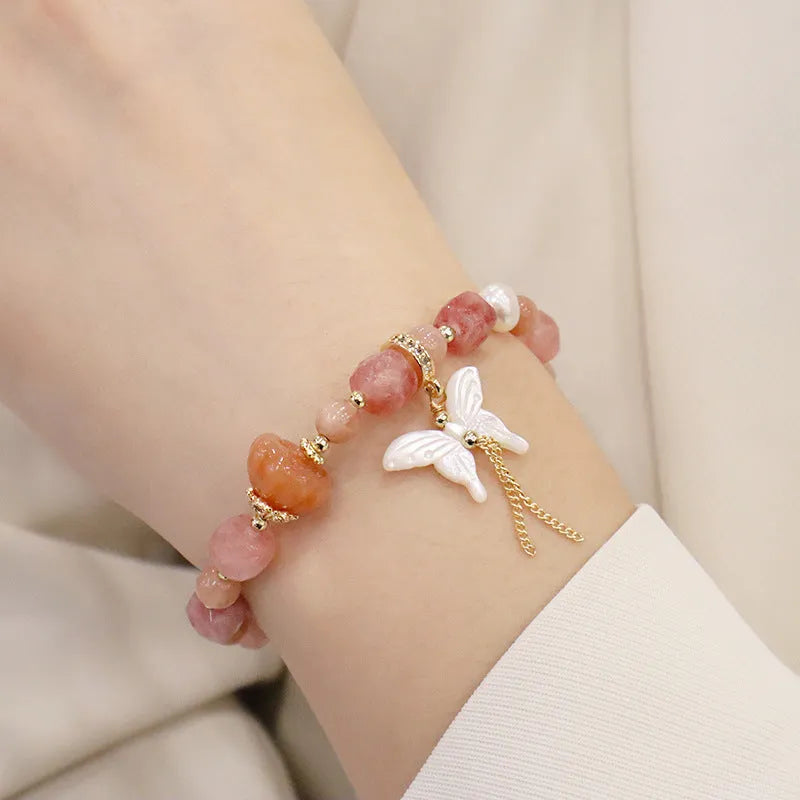 Natural sunstone crystal bracelet women cut surface butterfly motif handcrafted fresh style