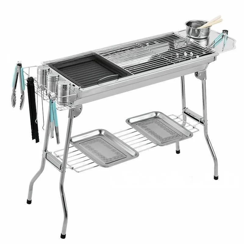 Stainless steel portable folding barbecue grill oven shown in natural colour