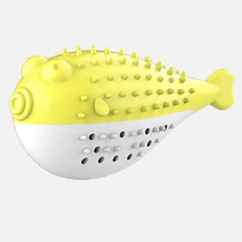 Blue silicone fish-shaped chew and grab toy for cats on a white background.