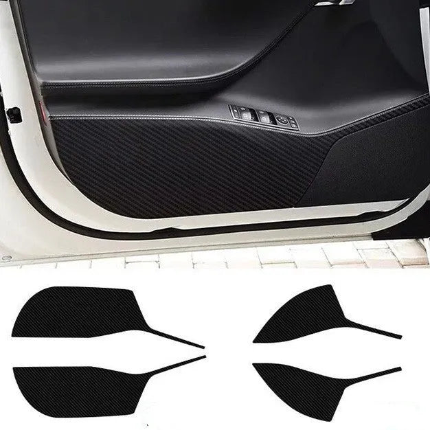 Carbon fibre protective film for Tesla Model S car door interior panels, four-piece pack.