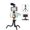 Black octopus tripod with flexible legs and fill light microphone for Apple iPhone live broadcasting