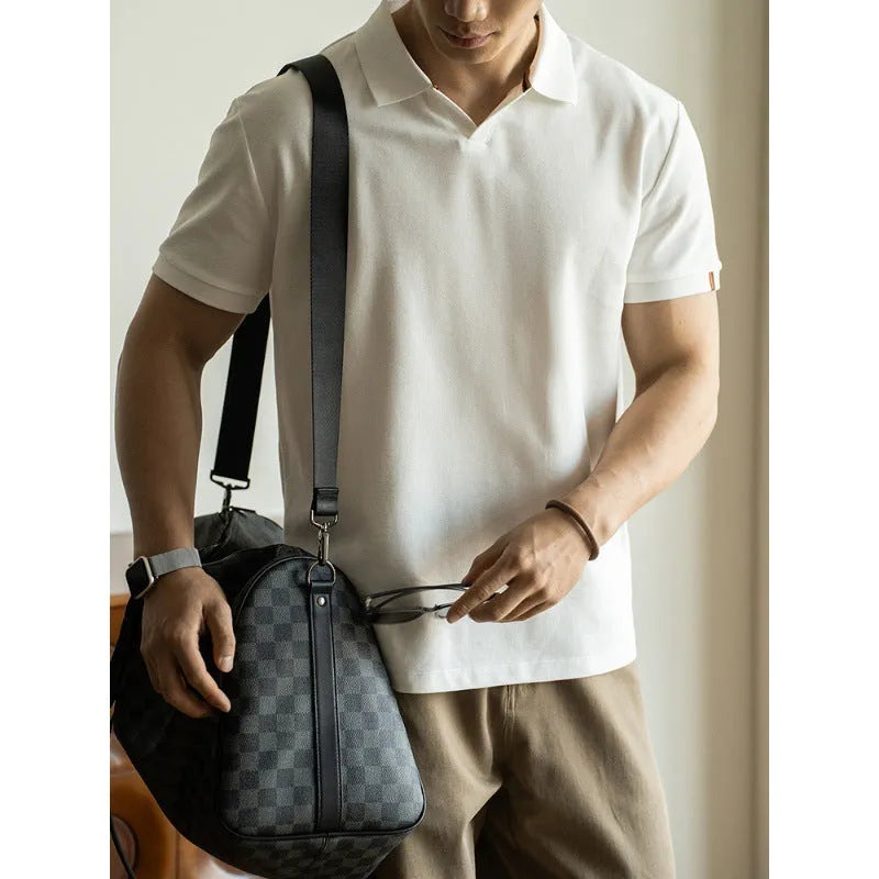 Blue cotton polyester polo shirt with short sleeves and regular fit for summer casual wear
