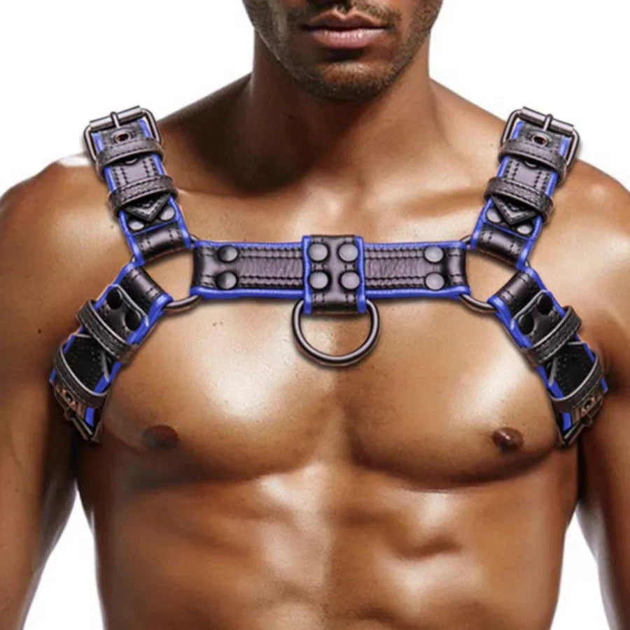 Leather binding prop strap for men nightclub shapewear in black