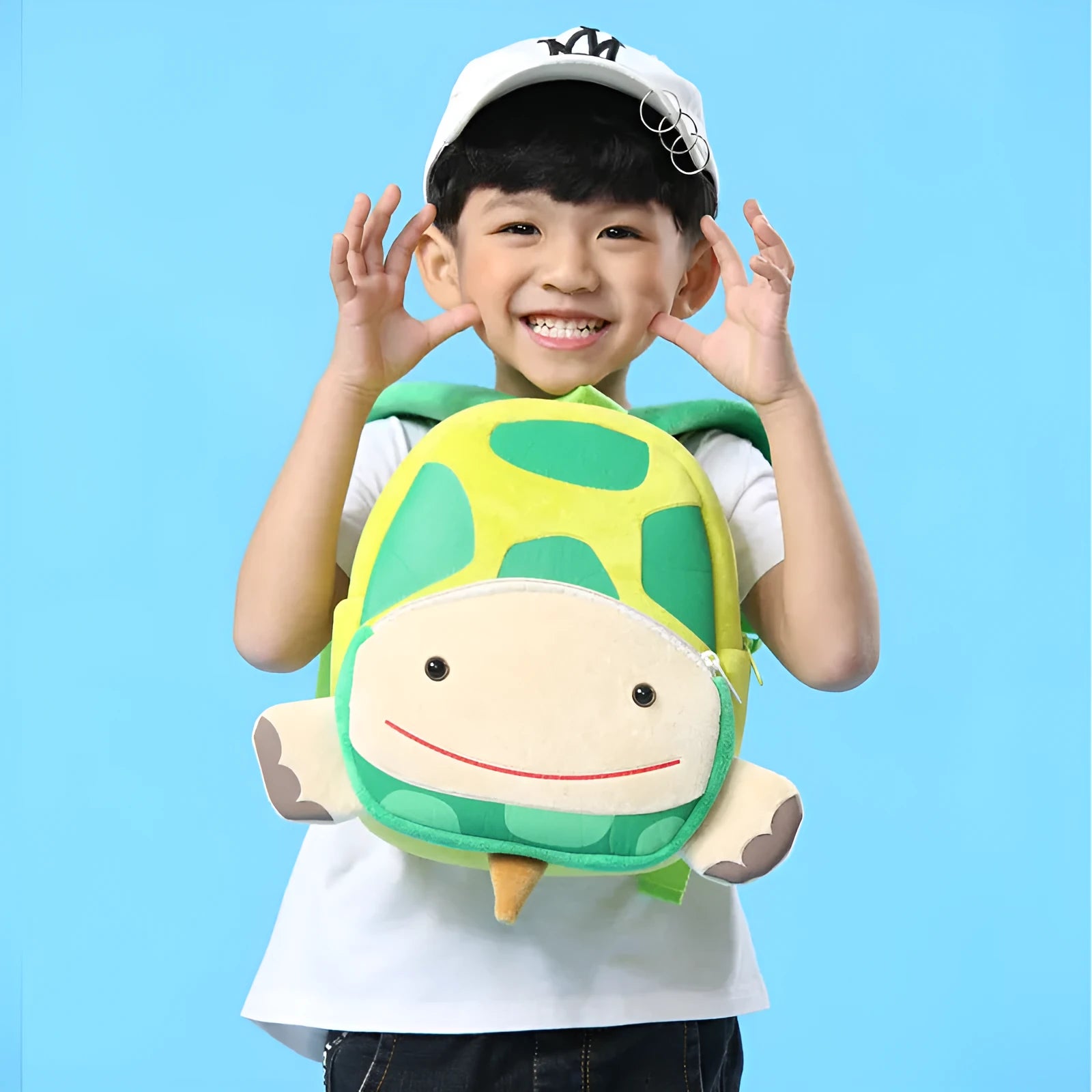 Cute plush animal turtle children's schoolbag backpack with embroidery details and soft carry handle