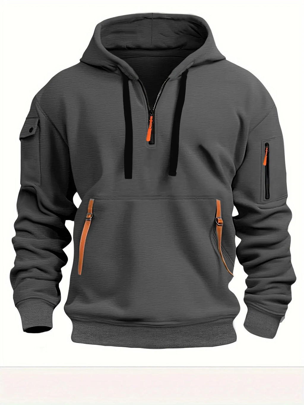Dropped shoulder hooded sweatshirt in loose pullover style for men and women, polyester fibre, black.